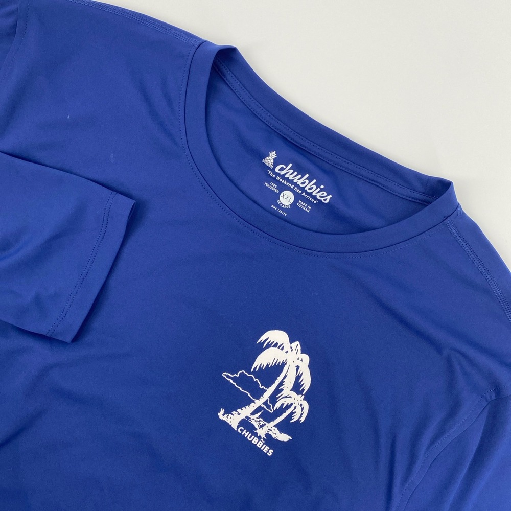 Chubbies T Shirt Mens XXL Blue Palm Tree Performance Weekend Coastal Surf Resort